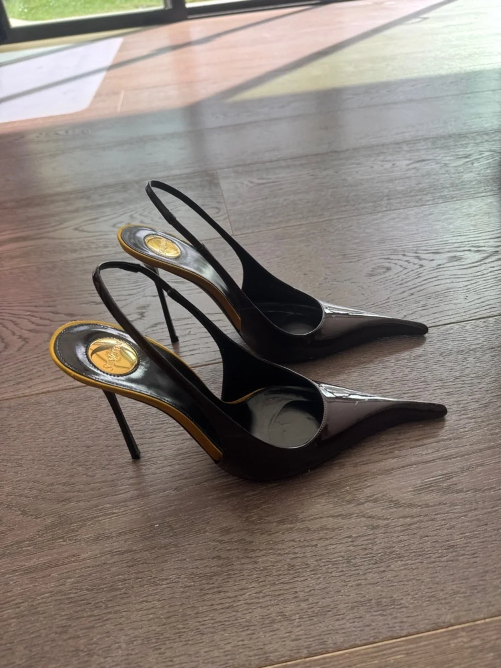 Yves Saint Laurent Patent Slingback Pumps - Black and Burgundy - Picture 7 of 8